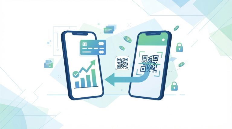 Dos telefonos haciendo un Pago Movil con codigo QR y mostrando el saldo de una cuenta Banesco