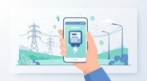 Mano sosteniendo un telefono que muestra un medidor electrico digital para consultar el saldo de luz con Corpoelec