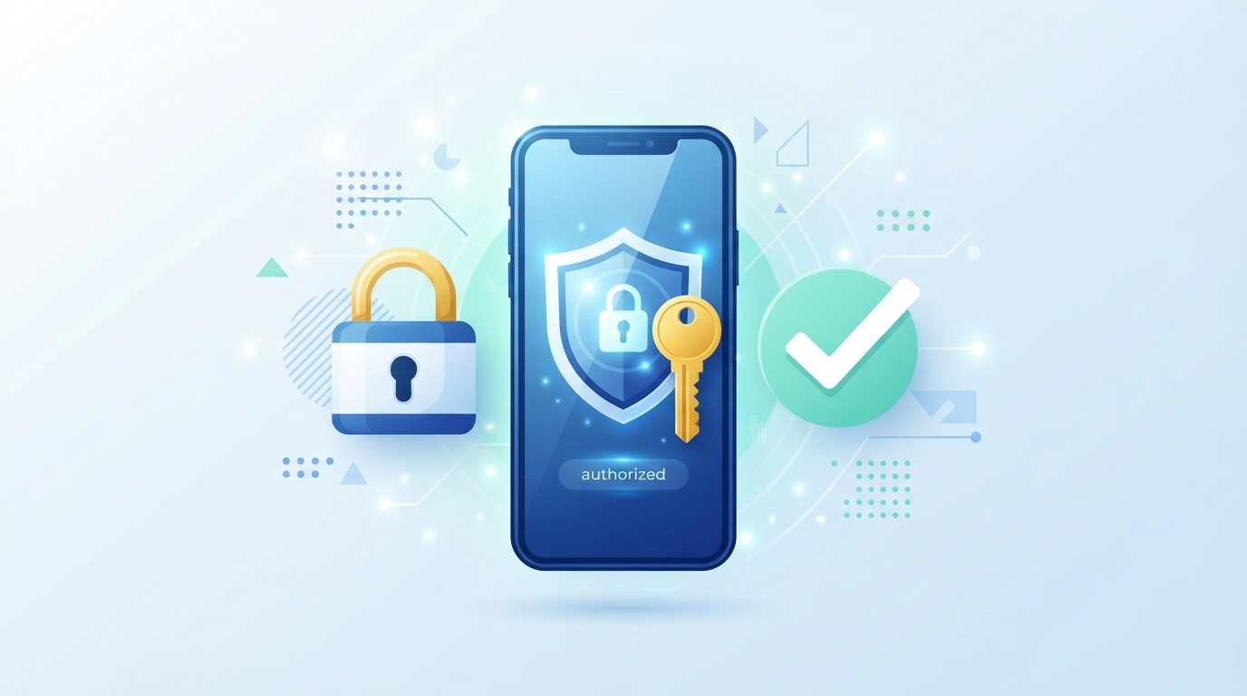 Seguridad en pagos moviles: escudo, llave y verificacion